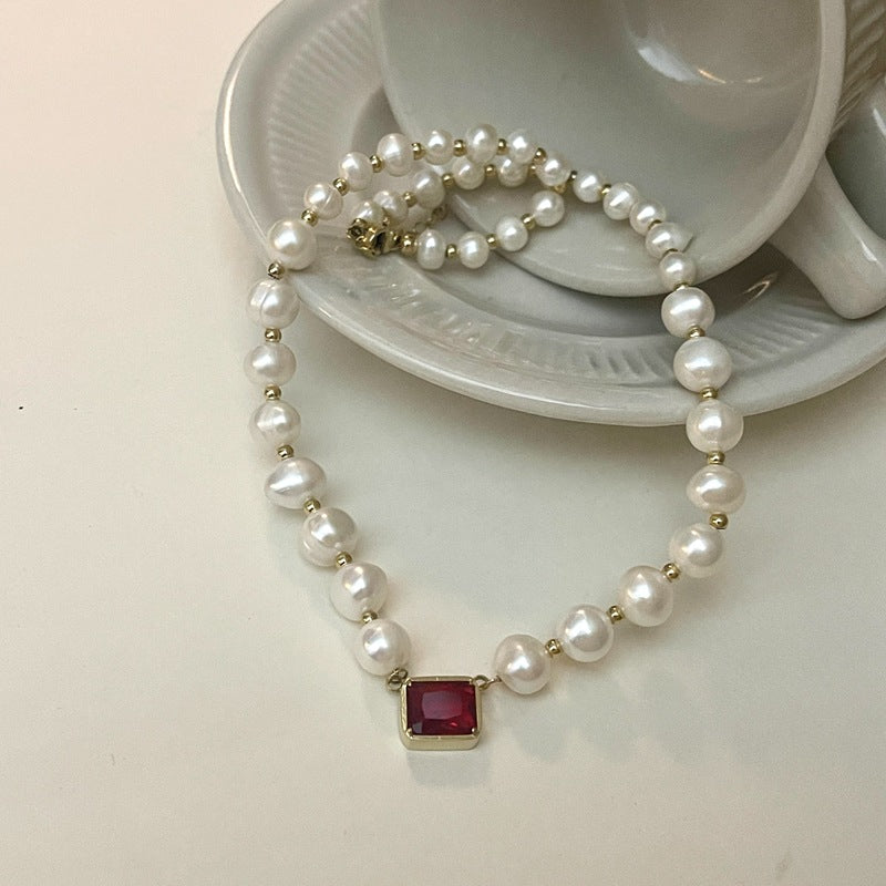 Roter Edelstein Perlen - Halskette