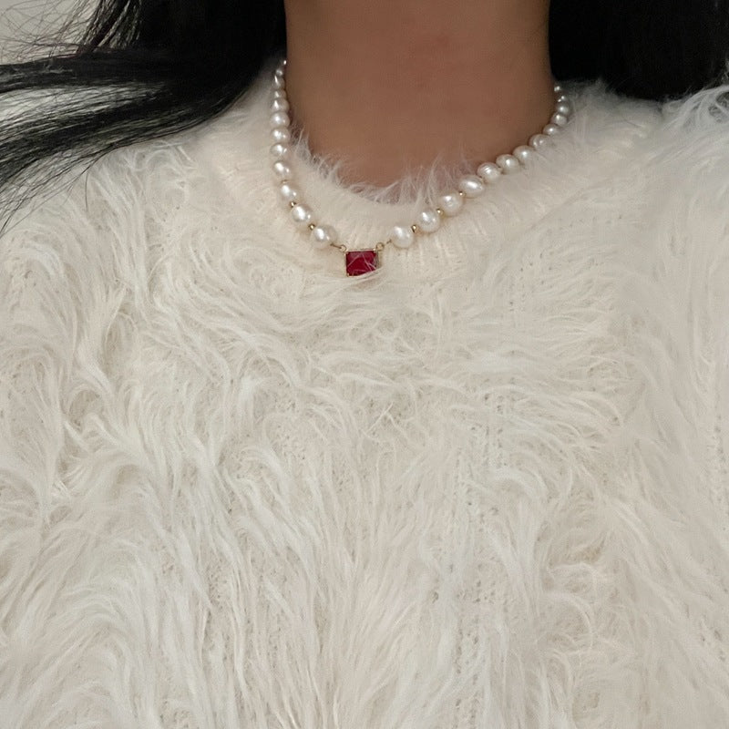 Roter Edelstein Perlen - Halskette