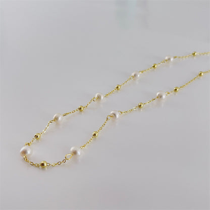 Welchselnde Perlen Goldkugeln - Halskette